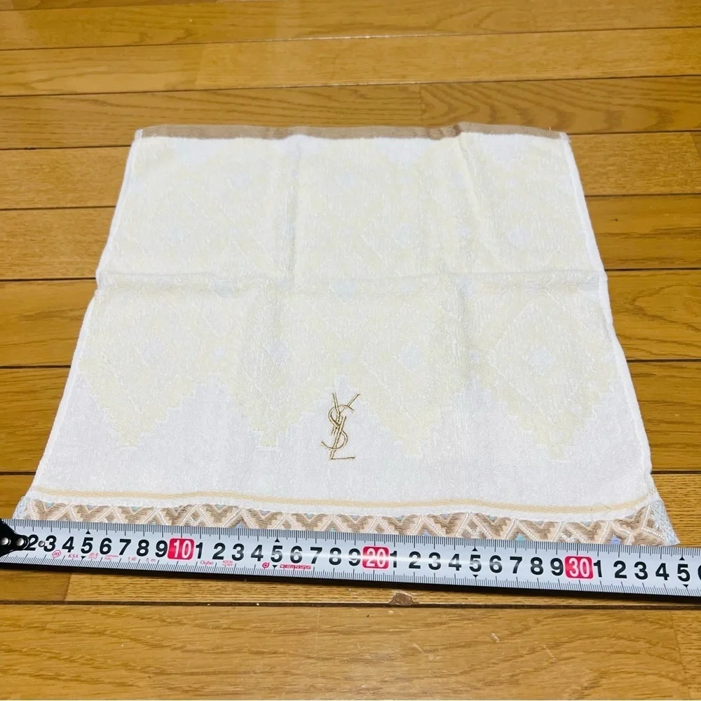 Yves Saint Laurent YSL Logo Beige & White Face/Hand Towel 35 cm x 35 cm
